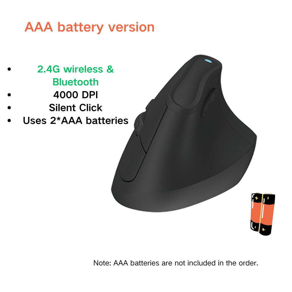 Ergonomic Vertical Mouse - Multi-Device Bluetooth5.0 & 2.4G Wireless, Adjustable DPI, Silent Click(black)