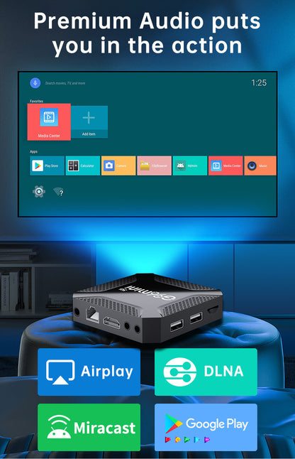 Black G96mini 8K Android TV Box 8G+128G — 5G Dual WiFi Smart Media Player with Voice Remote and HDMI Cable, Australian Plug