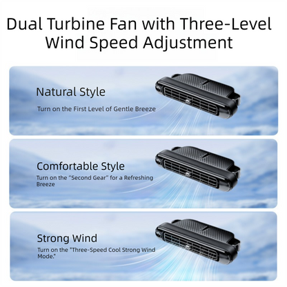 Black and Wood grain pattern Car Seat Back Headrest Fan USB Powered Dual Turbine Bladeless Cooling Fan with 3 Speeds