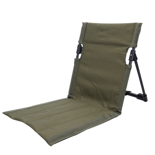 Army Green Portable Outdoor Ground Chair with Back Support Folding Beach Mat Seat Lightweight Aluminium Frame for Camping Festivals and Picnics