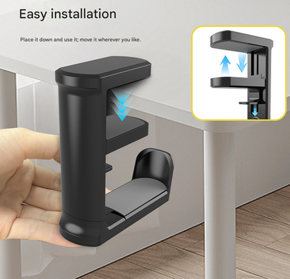 Black Under Desk Headphone Hanger Clamp 360 Degree Rotating - Adjustable Headset Holder Hook with Cable Organiser for Home Office & Gaming Setup (Fits 1-5.5cm Desks)