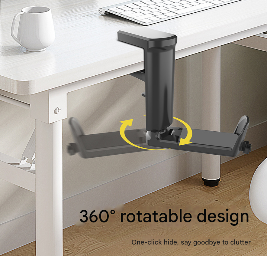 White Under Desk Headphone Hanger Clamp 360 Degree Rotating - Adjustable Headset Holder Hook with Cable Organiser for Home Office & Gaming Setup (Fits 1-5.5cm Desks)