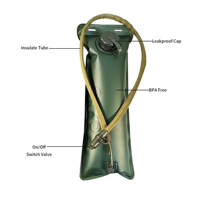 Outdoor Khaki 2L Hydration Bladder for Running & Cycling - Eco-Friendly PEVA Material Water Reservoir Pack Insert with Bite Valve & 93CM Water Pipe