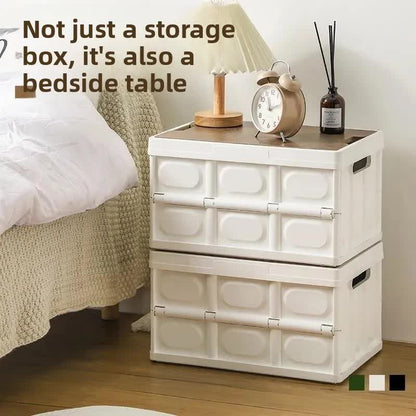 White Collapsible Small Standard Storage Box with Wooden Table Top(39x27x21CM) - Car Trunk Organiser for Australian Camping & Home Use