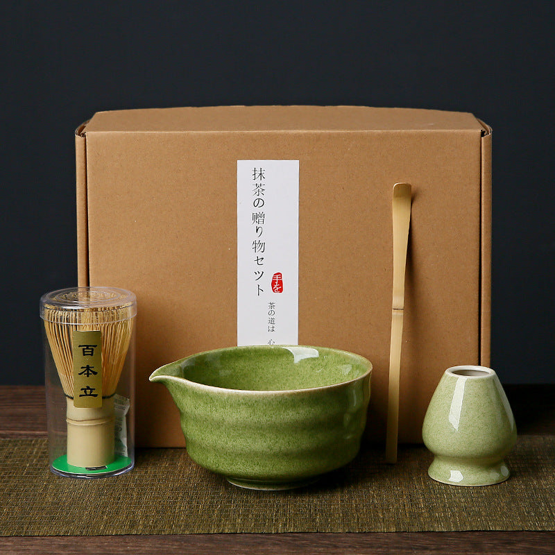 Deep matcha green Complete Matcha Tea Ceremony Set - 4-Piece Japanese Traditional Whisk, Bowl, Whisk Holder & Scoop for Authentic Preparation at Home