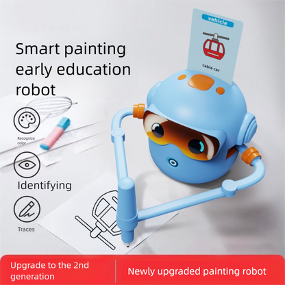 Blue Interactive Drawing Robot Educational Art Toy for Kids Smart Voice Guide Step-by-Step Painting Tutor with Cards