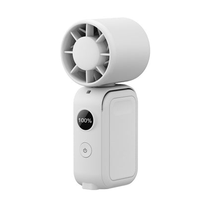 White Portable Handheld Fan 350 Degree Rotation Foldable Neck Hanging Waist Fan with Magnetic Base LED Display 5 Speed Personal Fan