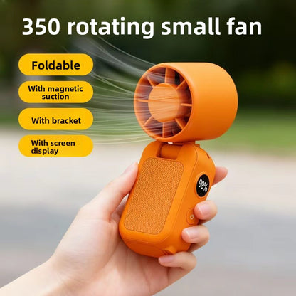 Black Portable Handheld Fan 350 Degree Rotation Foldable Neck Hanging Waist Fan with Magnetic Base LED Display 5 Speed Personal Fan