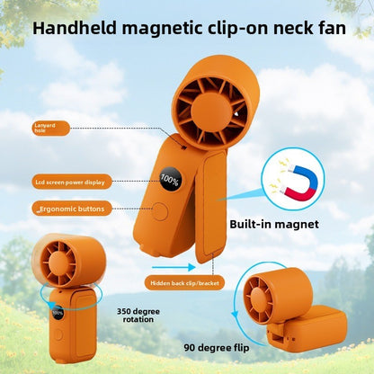 Light green Portable Handheld Fan 350 Degree Rotation Foldable Neck Hanging Waist Fan with Magnetic Base LED Display 5 Speed Personal Fan