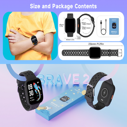 Black Kids Smart Watch Fitness Tracker with Pedometer Heart Rate Monitor and 14 Sport Modes IP68 Waterproof Watch for Boys and Girls