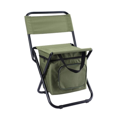 Olive green 3-in-1 Portable Folding Camping Chair with Built-in 10L Cooler Bag Lightweight Backpack Stool for Fishing Beach and Outdoor Picnics