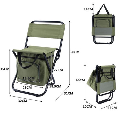 Olive green 3-in-1 Portable Folding Camping Chair with Built-in 10L Cooler Bag Lightweight Backpack Stool for Fishing Beach and Outdoor Picnics