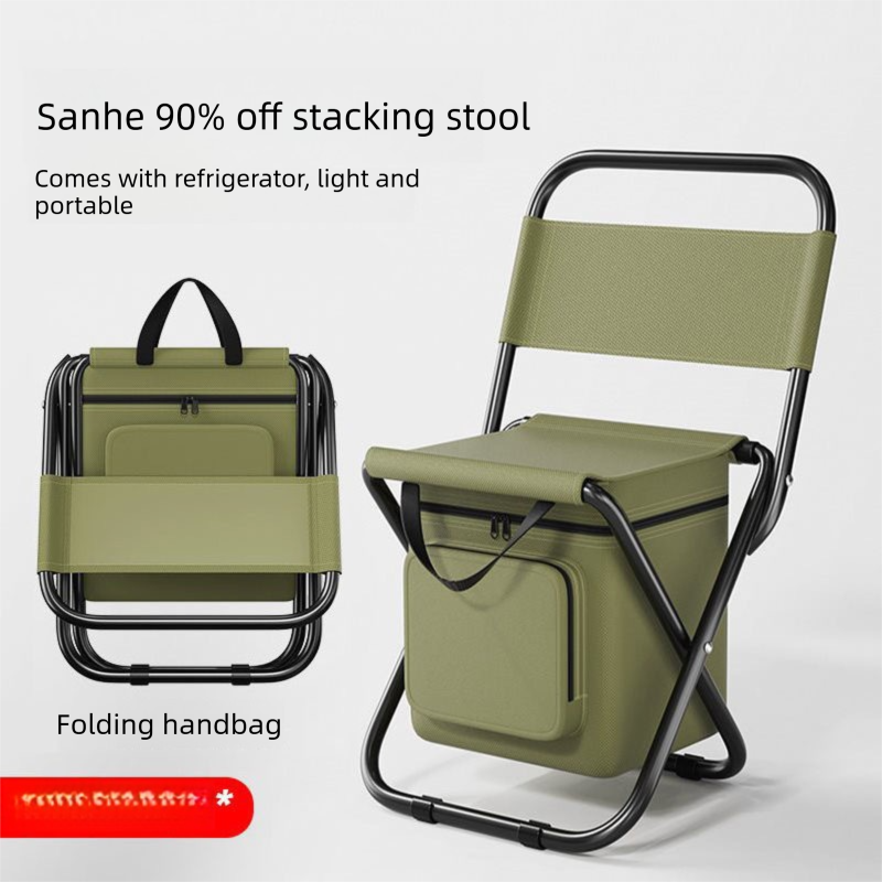 Olive green 3-in-1 Portable Folding Camping Chair with Built-in 10L Cooler Bag Lightweight Backpack Stool for Fishing Beach and Outdoor Picnics