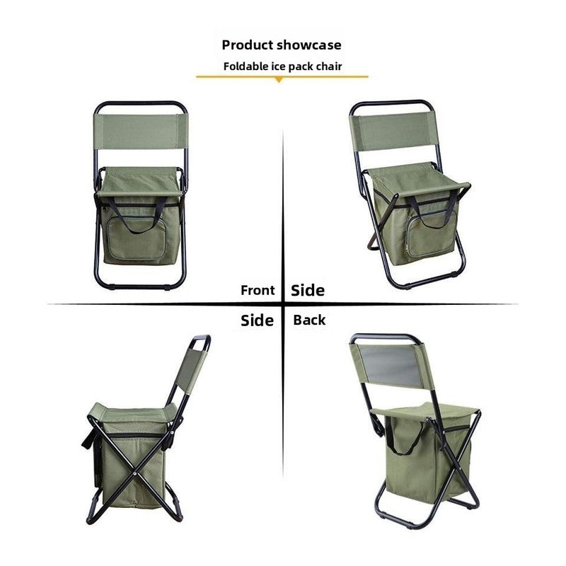 Blue 3-in-1 Portable Folding Camping Chair with Built-in 10L Cooler Bag Lightweight Backpack Stool for Fishing Beach and Outdoor Picnics