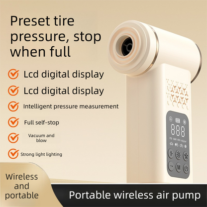 Black 4-in-1 Car Vacuum Cleaner and Tyre Inflator Portable Cordless Air Pump with LED Light and Digital Pressure Gauge