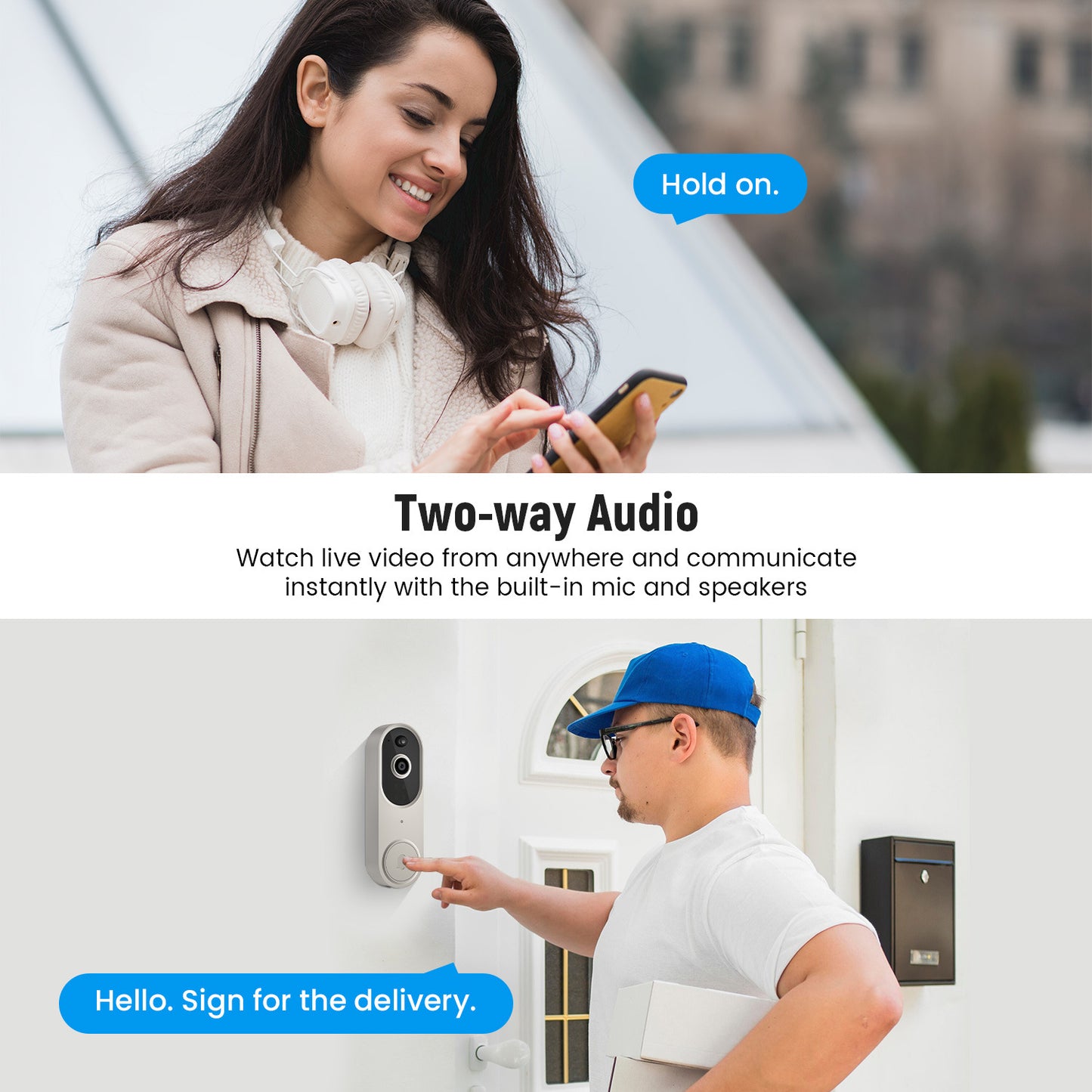 M50 Beige 1080P Wireless Video Doorbell Camera with USB Chime Smart WiFi Security System 2-Way Audio Night Vision Motion Detection IP65 Waterproof