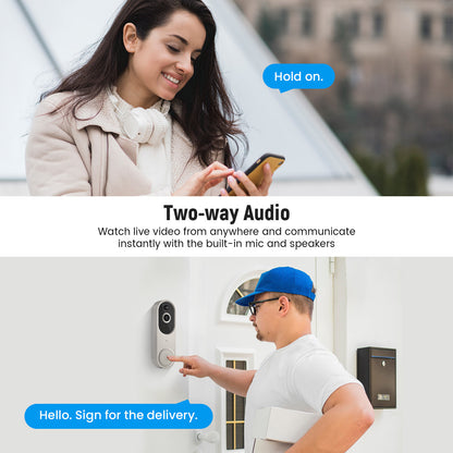 T50 Beige 1080P Wireless Video Doorbell Camera with USB Chime Smart WiFi Security System 2-Way Audio Night Vision Motion Detection IP65 Waterproof