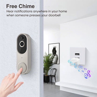 T50 Beige 1080P Wireless Video Doorbell Camera with USB Chime Smart WiFi Security System 2-Way Audio Night Vision Motion Detection IP65 Waterproof