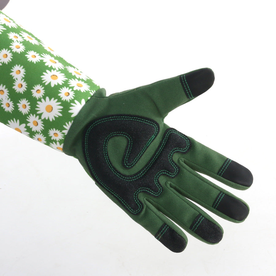 Green Long Gardening Gloves Thorn Proof Rose Pruning Gauntlets with Touchscreen Fingertips Breathable Forearm Protection Daisy Print