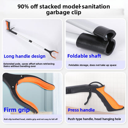 Orange and Black Handle Foldable Grabber Reacher Tool - 83cm Aluminium Litter Picker with Magnetic Tip - Lightweight Mobility Aid for Garden & Home Rubbish Cleanup