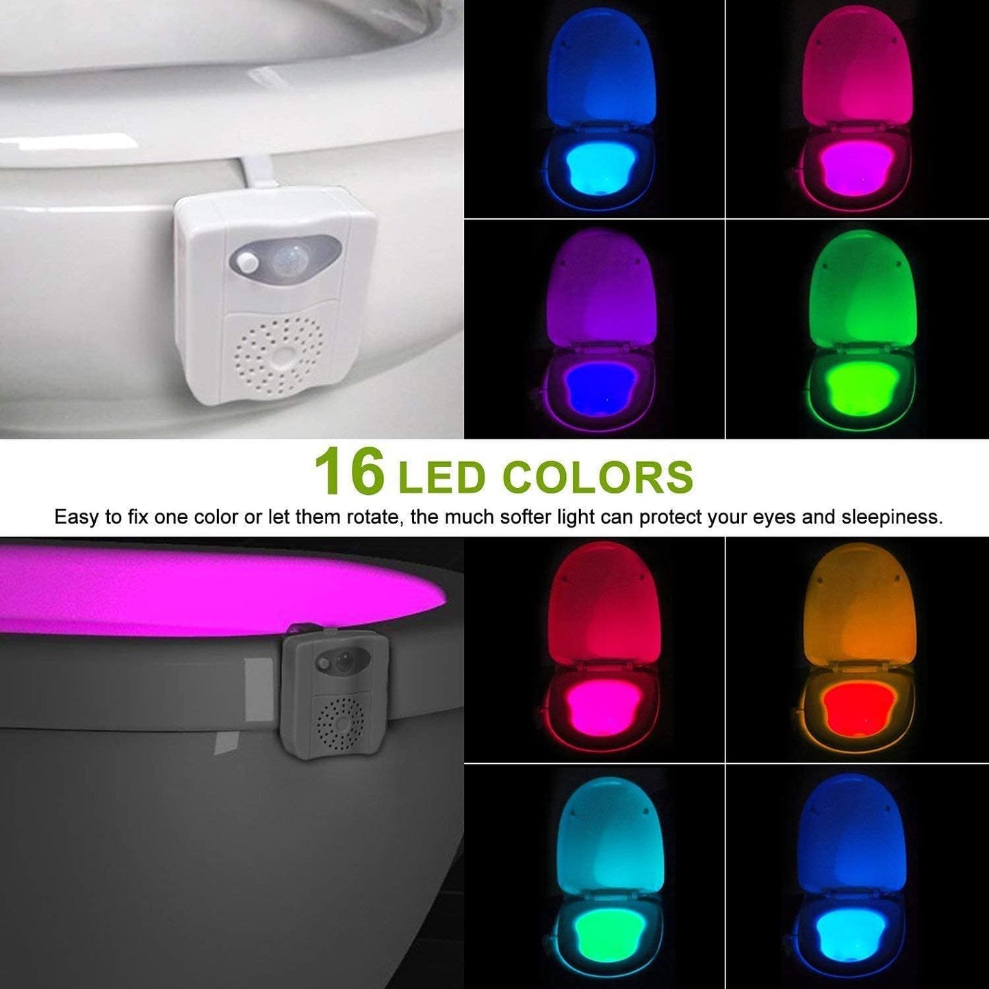 Motion Sensor Toilet Night Light 16 LED Colours - Bathroom Bowl Lamp with UV Sanitiser or Aromatherapy Options - Smart Home Gadget for Potty Training and Night Safety