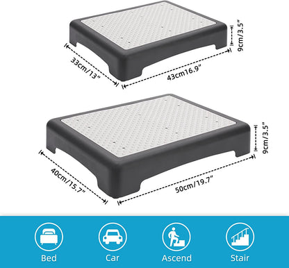 Portable Outdoor Half Step Stool Non-Slip Mobility Aid Large Platform 50x40cm for Elderly Home Car & Bath Use Black Base with White Top Mat