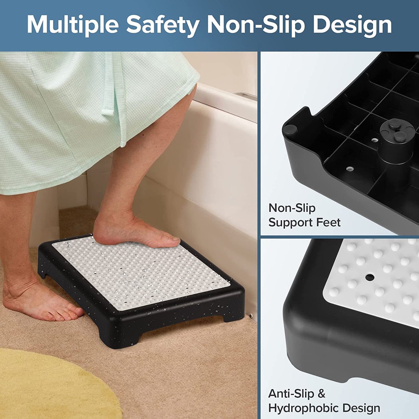 Portable Outdoor Half Step Stool Mobility Aid with Absorbent Non-Slip Grey Mat Compact 43x33cm White Base for Bath & Car