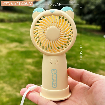 Mini Handheld Fan Rechargeable Portable Personal Cooling Device Cute Bear Design 3 Speed Adjustable with Stand Lanyard for Travel Kids Office Yellow