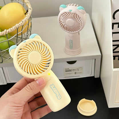 Mini Handheld Fan Rechargeable Portable Personal Cooling Device Cute Bear Design 3 Speed Adjustable with Stand Lanyard for Travel Kids Office Yellow
