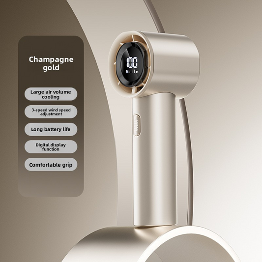 High Speed Handheld Turbo Fan Champagne Gold 3 Adjustable Speeds LED Display Portable Personal Cooling Fan Rechargeable for Travel Office Outdoor