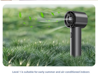 High Speed Handheld Turbo Fan Champagne Gold 3 Adjustable Speeds LED Display Portable Personal Cooling Fan Rechargeable for Travel Office Outdoor