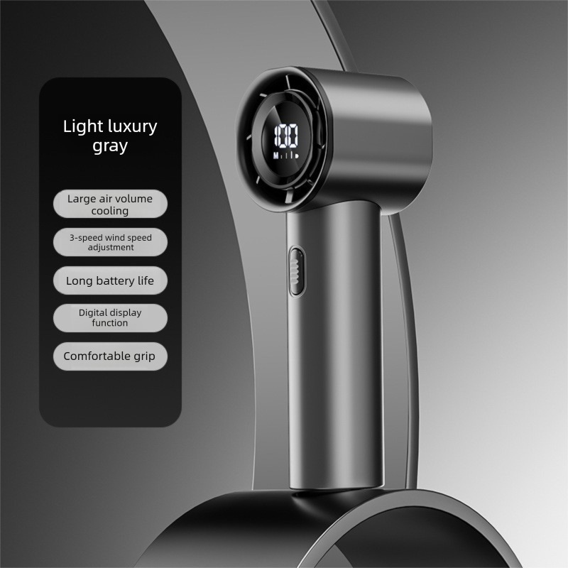 High Speed Handheld Turbo Fan Light Luxury Grey 3 Adjustable Speeds LED Display Portable Personal Cooling Fan Rechargeable for Travel Office Outdoor