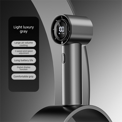 High Speed Handheld Turbo Fan Light Luxury Grey 3 Adjustable Speeds LED Display Portable Personal Cooling Fan Rechargeable for Travel Office Outdoor