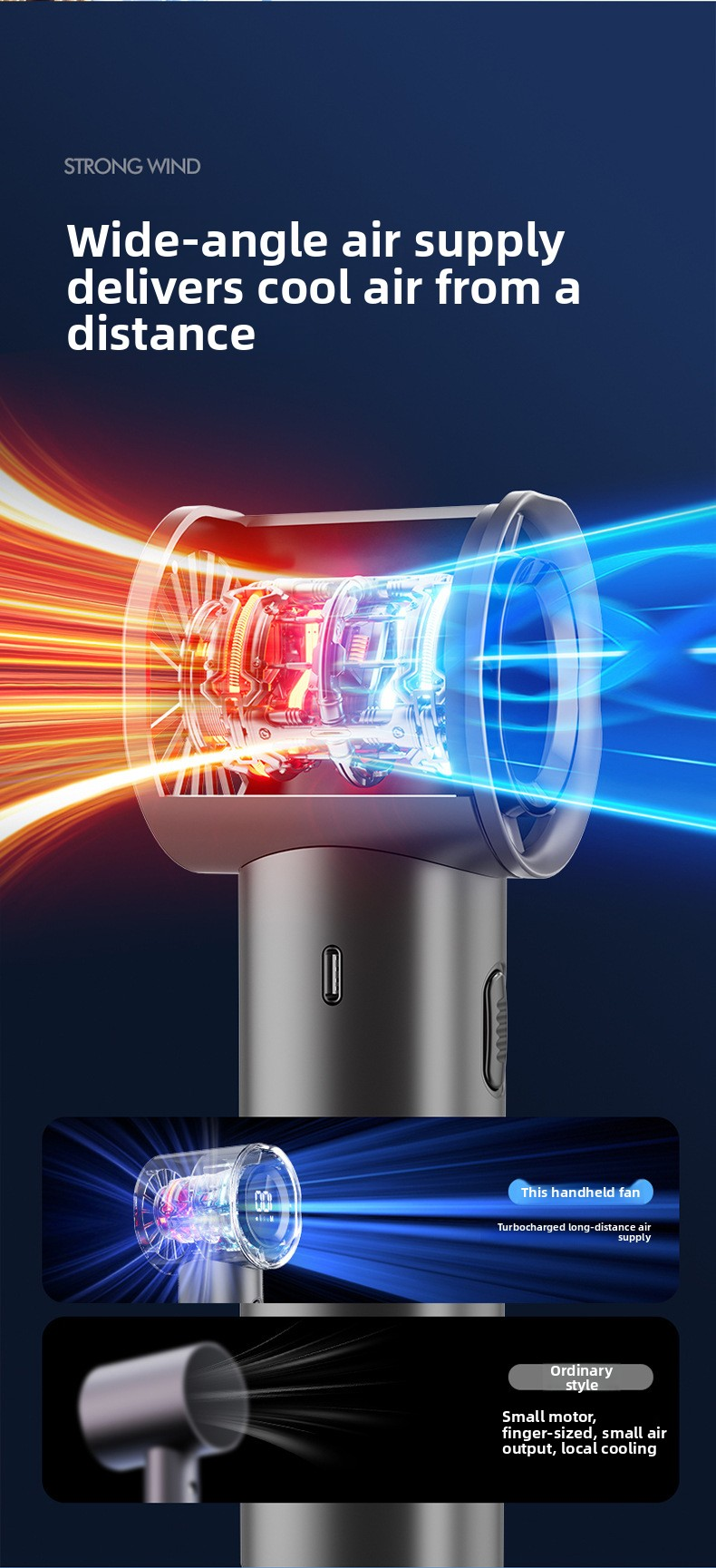 High Speed Handheld Turbo Fan Light Luxury Grey 3 Adjustable Speeds LED Display Portable Personal Cooling Fan Rechargeable for Travel Office Outdoor