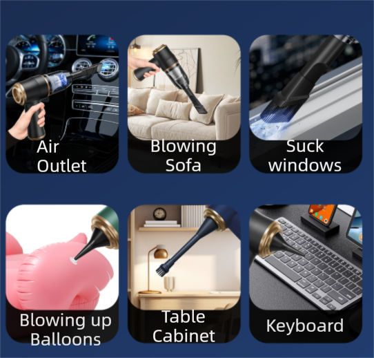 4-in1 Blue Wireless Compact Handheld Car Vacuum Cleaner & Air Duster  with 5 Nozzles/Brushes- 5300 Pa High Power Blower/Suction Tool for Auto, Home & Office