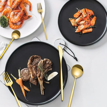 30-Piece Gold Portuguese Style Cutlery Set - Mirror Polished 410 Stainless Steel Dinnerware for 6 (Steak Knives Included)