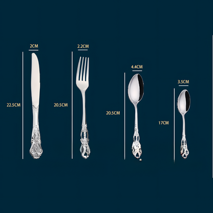 4Set / 16PCS Gold Royal Court Cutlery Set - Vintage Hollow Engraved 410 Stainless Steel Dinnerware with Gift Box