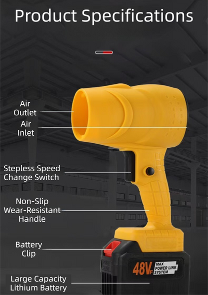 Black Ultra-High Power Cordless Turbine Air Blower With Lithium Battery & Australian Plug Kit - 30,000 RPM High Velocity and Lightweight Operation for Leaf Blowing, Snow Removal & Multi-Use