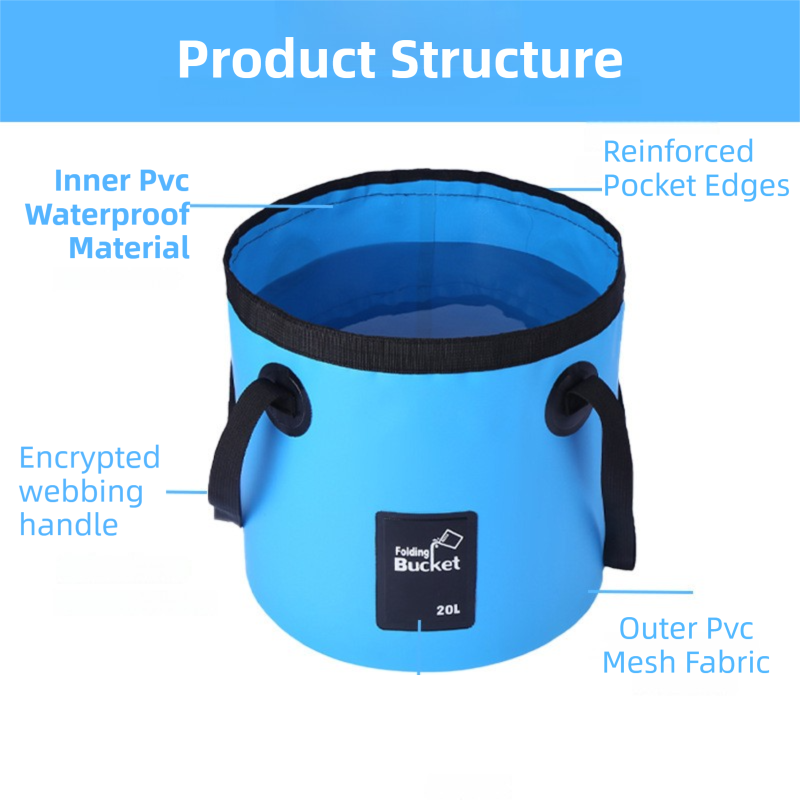 20L Black Outdoor PVC Folding Water Bucket - Portable Fishing Barrel, Camping Water Storage, Car Washing Bag