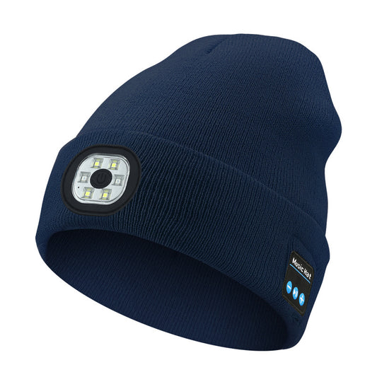 Dark Blue Removable LED Bluetooth Headphone Beanie - Washable Knit Hat with 3-Level LED Illumination & Stereo Sound, USB Rechargeable