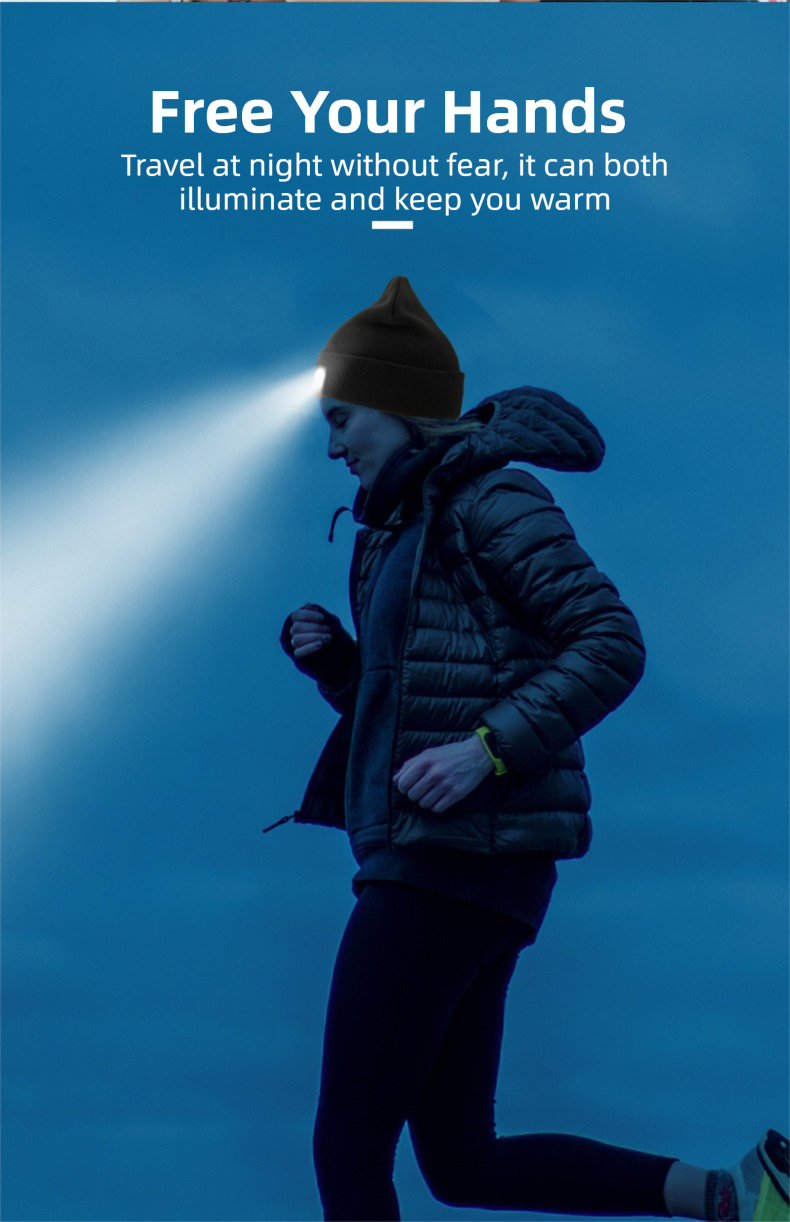 Dark Blue Removable LED Bluetooth Headphone Beanie - Washable Knit Hat with 3-Level LED Illumination & Stereo Sound, USB Rechargeable