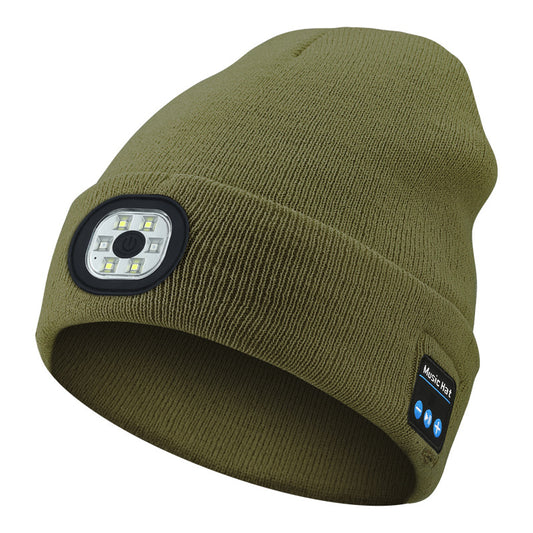Green Removable LED Bluetooth Headphone Beanie - Washable Knit Hat with 3-Level LED Illumination & Stereo Sound, USB Rechargeable