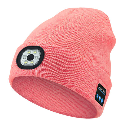 Pink Removable LED Bluetooth Headphone Beanie - Washable Knit Hat with 3-Level LED Illumination & Stereo Sound, USB Rechargeable