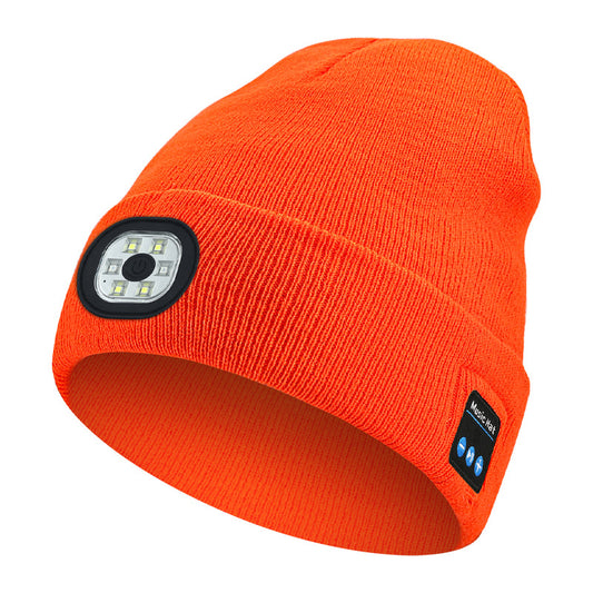 Orange Removable LED Bluetooth Headphone Beanie - Washable Knit Hat with 3-Level LED Illumination & Stereo Sound, USB Rechargeable