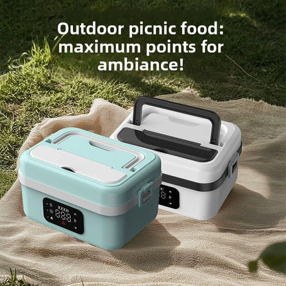 1L Black Cordless Waterless Heated Lunch Box - Portable 304 Stainless Steel Bento Box for Picnic Students Office Workers, Timed Insulation & USB Rechargeable