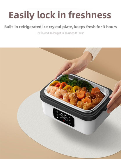 1L Black Cordless Waterless Heated Lunch Box - Portable 304 Stainless Steel Bento Box for Picnic Students Office Workers, Timed Insulation & USB Rechargeable