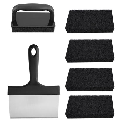 Stainless Steel BBQ Griddle and Grill Cleaning Tool Set - Scraper, 4  Cleaning Pad with TPR Handle Kit for Deep Cleaning
