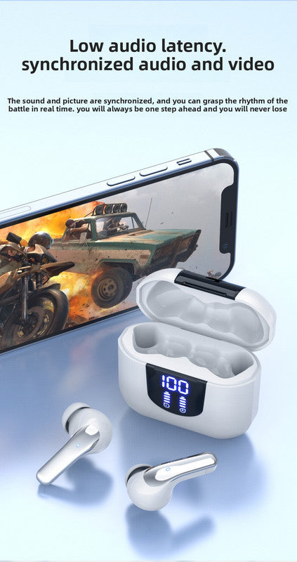 K06 True Wireless Stereo Earbuds (White) - Digital Display, Long Battery Life, High-Fidelity Sound, and Low Latency with IPX4 Water Resistance