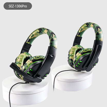 Camouflage Green Over-Ear Wired Gaming Headset with Microphone - Direct Plug-in E-Sports Headphones for PC, Console & Mobile Gaming