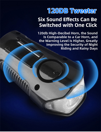 Blue Professional 3-in-1 Waterproof Bicycle Headlight with Integrated Speedometer & Horn - High-Lumen Night Riding Safety Lamp, USB Rechargeable Bike Computer